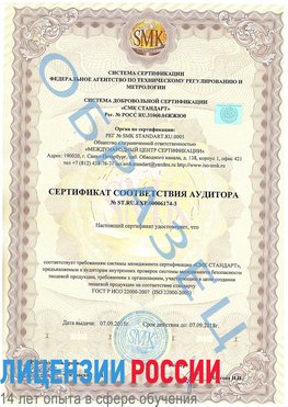 Образец сертификата соответствия аудитора №ST.RU.EXP.00006174-3 Рыбинск Сертификат ISO 22000